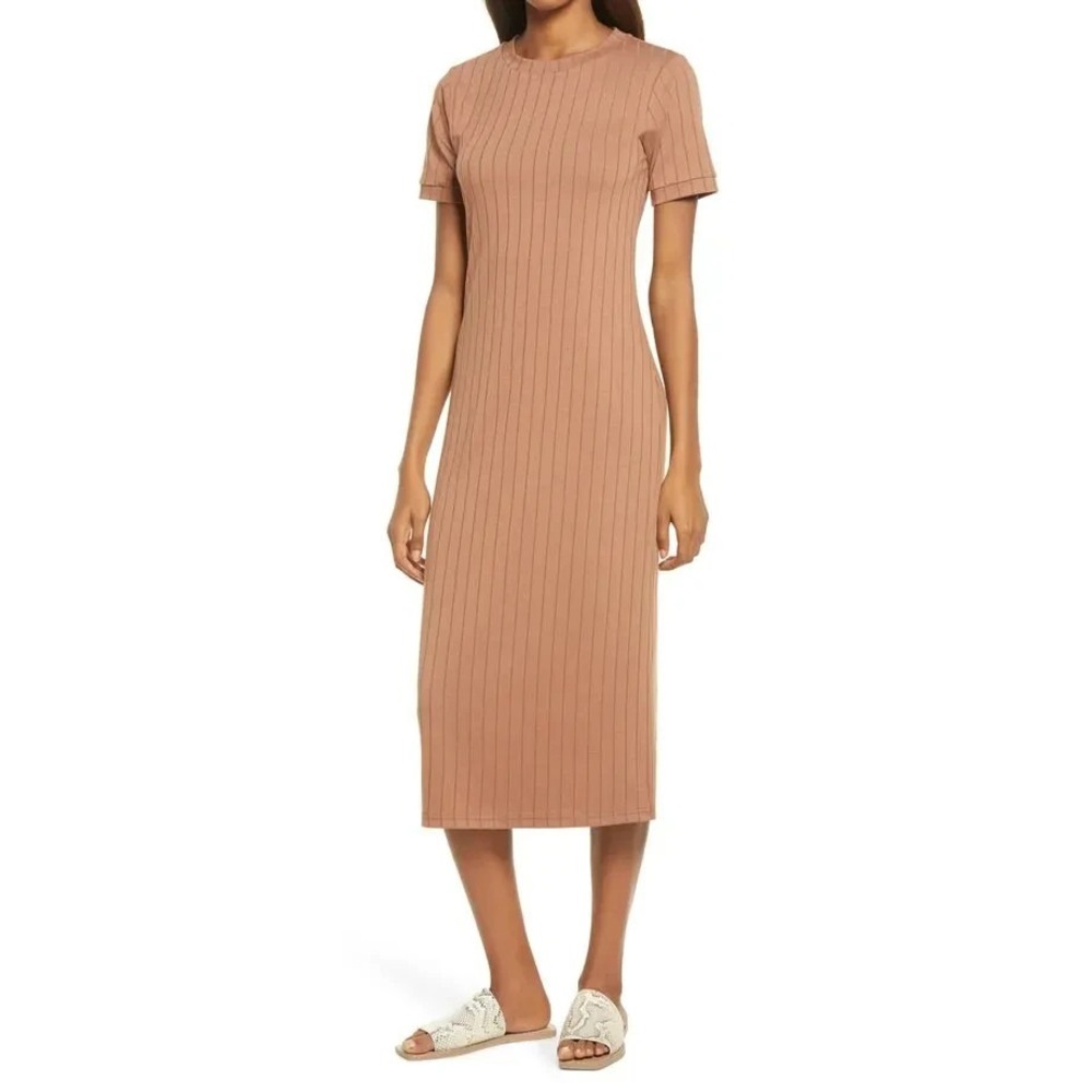Sancia The Romie Ribbed Midi T-Shirt Dress In Toffee Brown Women's Size XS